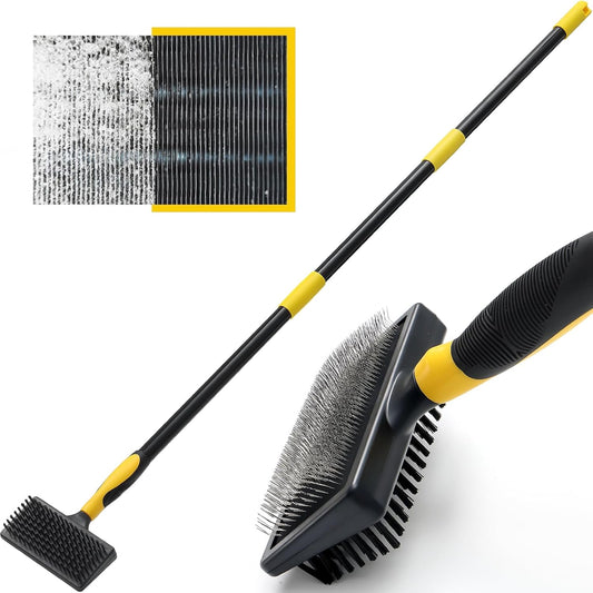 HVAC Coil Cleaning Brush with Long Handle, Double-Sided AC Evaporator & Condenser Coil Cleaner Brush, Carpet Pet Hair Remover for Vents, Ducts, Furniture