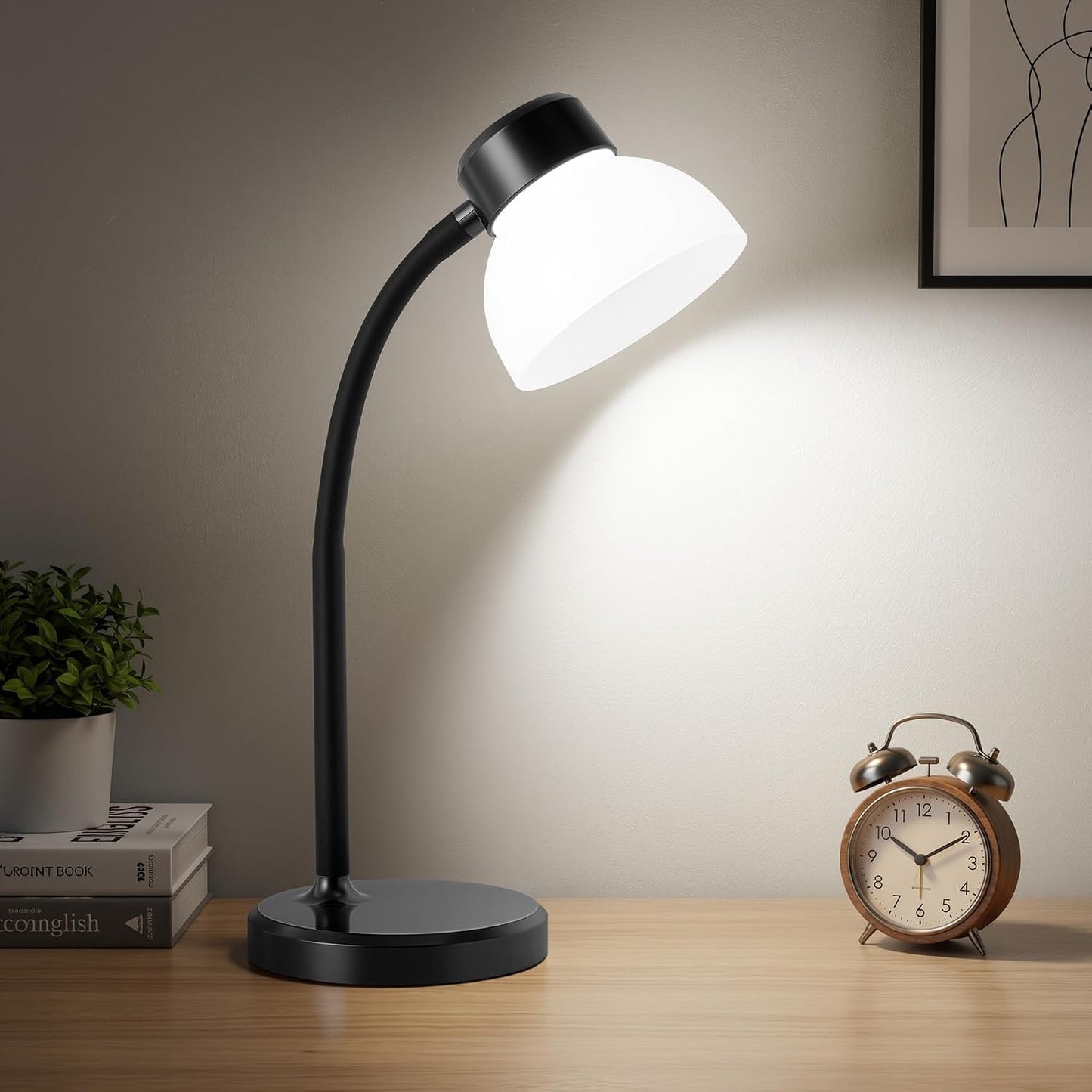 GyroVu Clip-On Desk Lamp, Eye-Care LED Reading Light, Adjustable Gooseneck, Anti-Tip Bedside Reading Light—Small Desk Lamps for Home Offices, College Dorm Rooms, and Bed Headboards (Black)