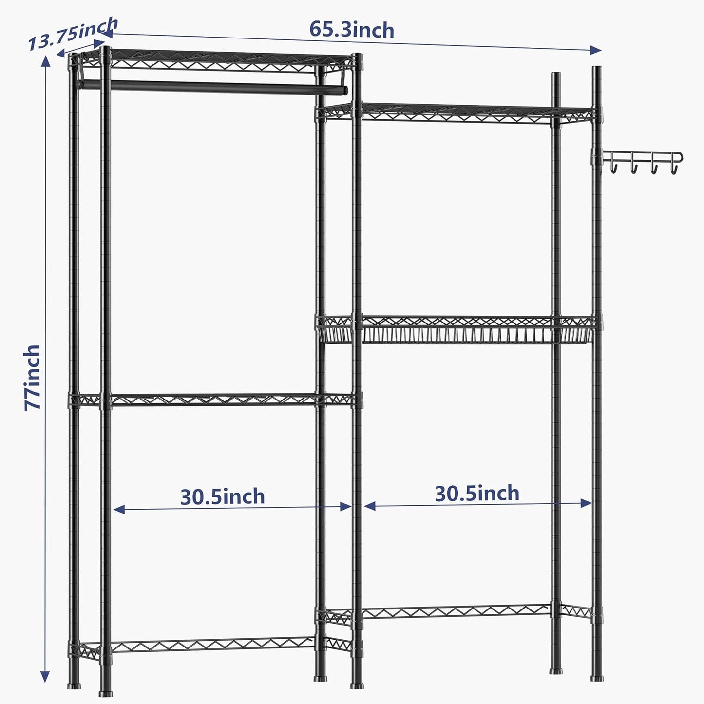 Golpart Laundry Organizer Shelves Over the Washer and Dryer Storage Shelf | Heavy Duty Laundry Room Organization Clothes Drying Rack Adjustable Height Wire Shelving and Wire Basket with Hanger Rod