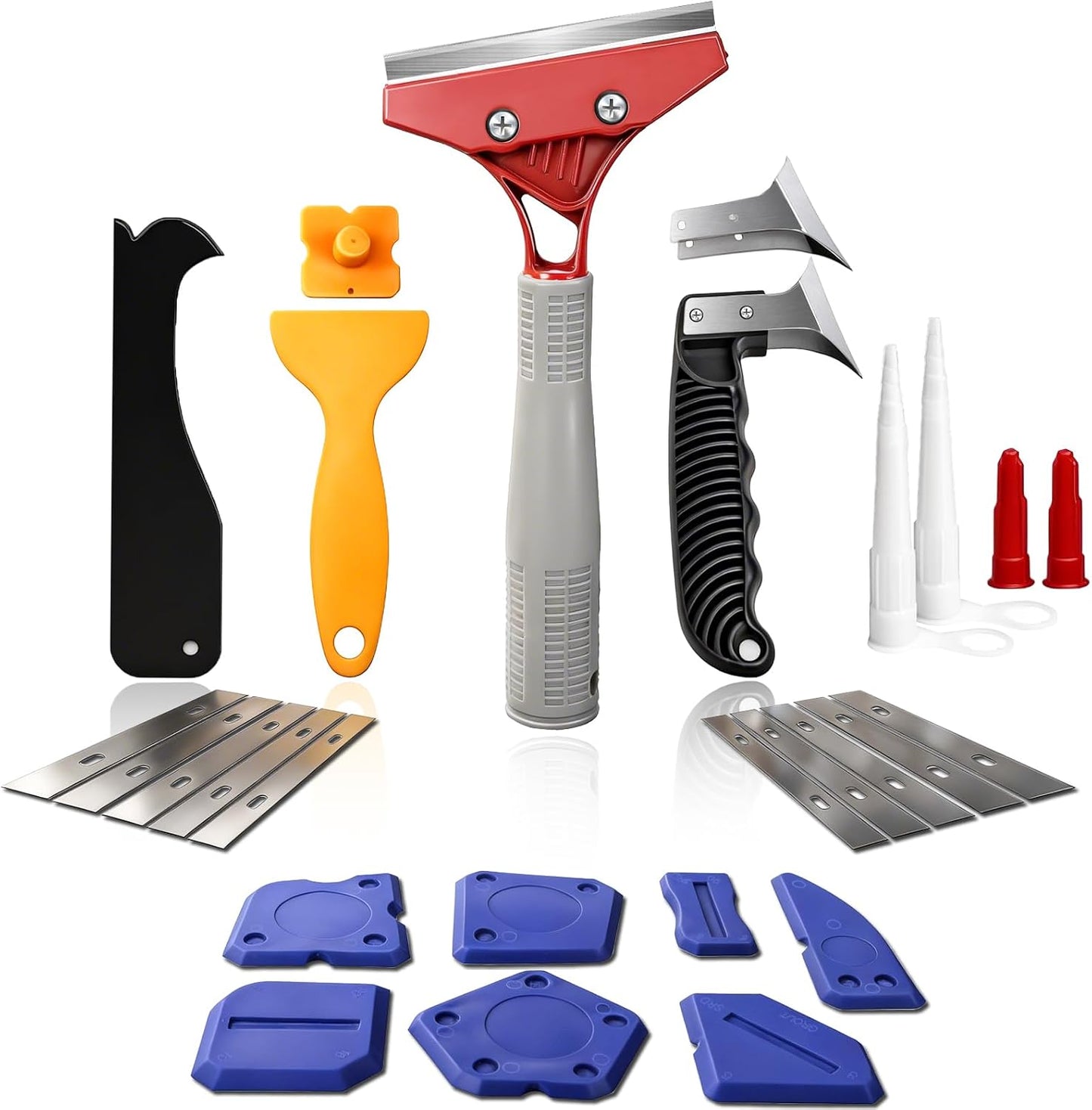 25 PCS Caulking Tool Kit-Caulk Remover,Grout Scraper,Sealant Finishing Tool | Silicone caulking tool with Stainless Steel Scraper & 10 Replacement Blades for Bathroom, Kitchen, Tile, Shower, Sink