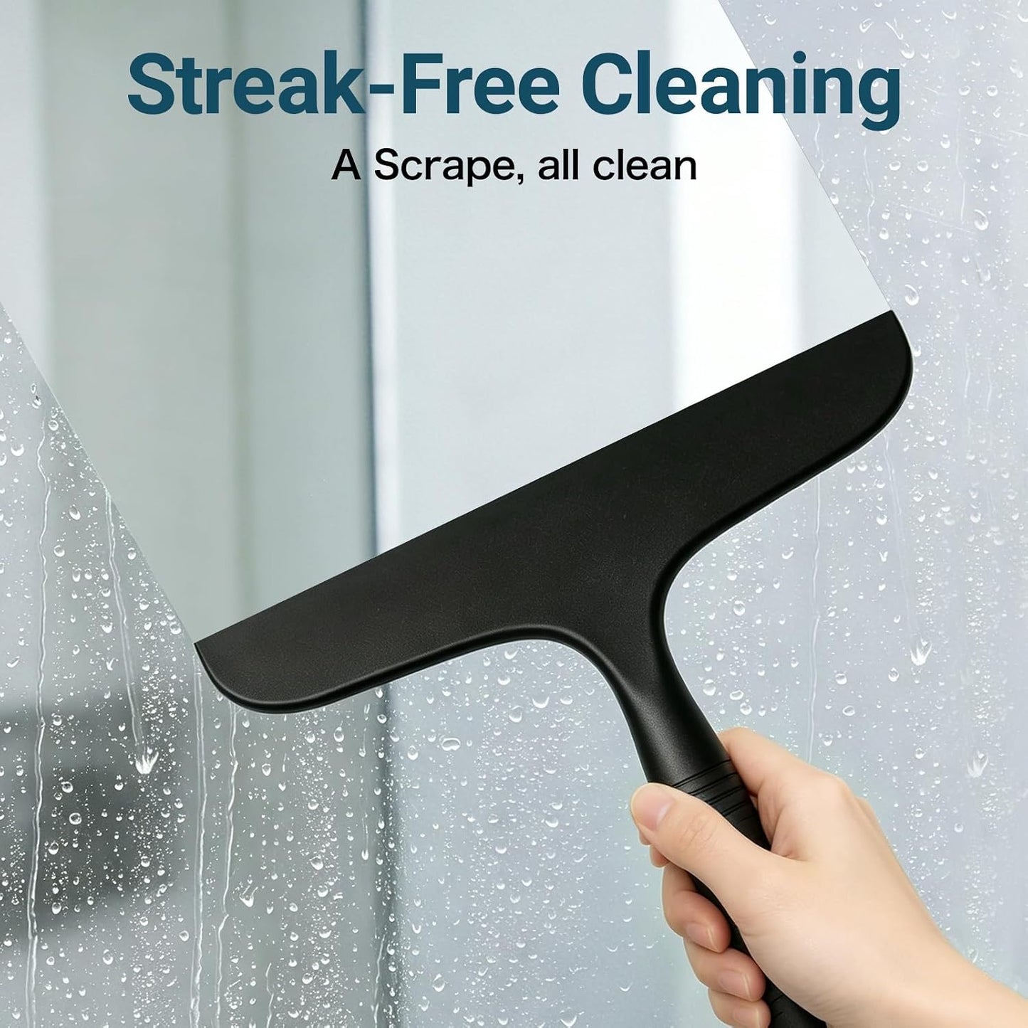 SetSail Shower Squeegee for Glass Doors,One-piece All Silicone Squeegee | Streak-Free Bathroom Squeegee for Shower Glass Window Mirror Tile Wall, Built-in Hook, Ergonomic Grip, Black（9.5-inch）