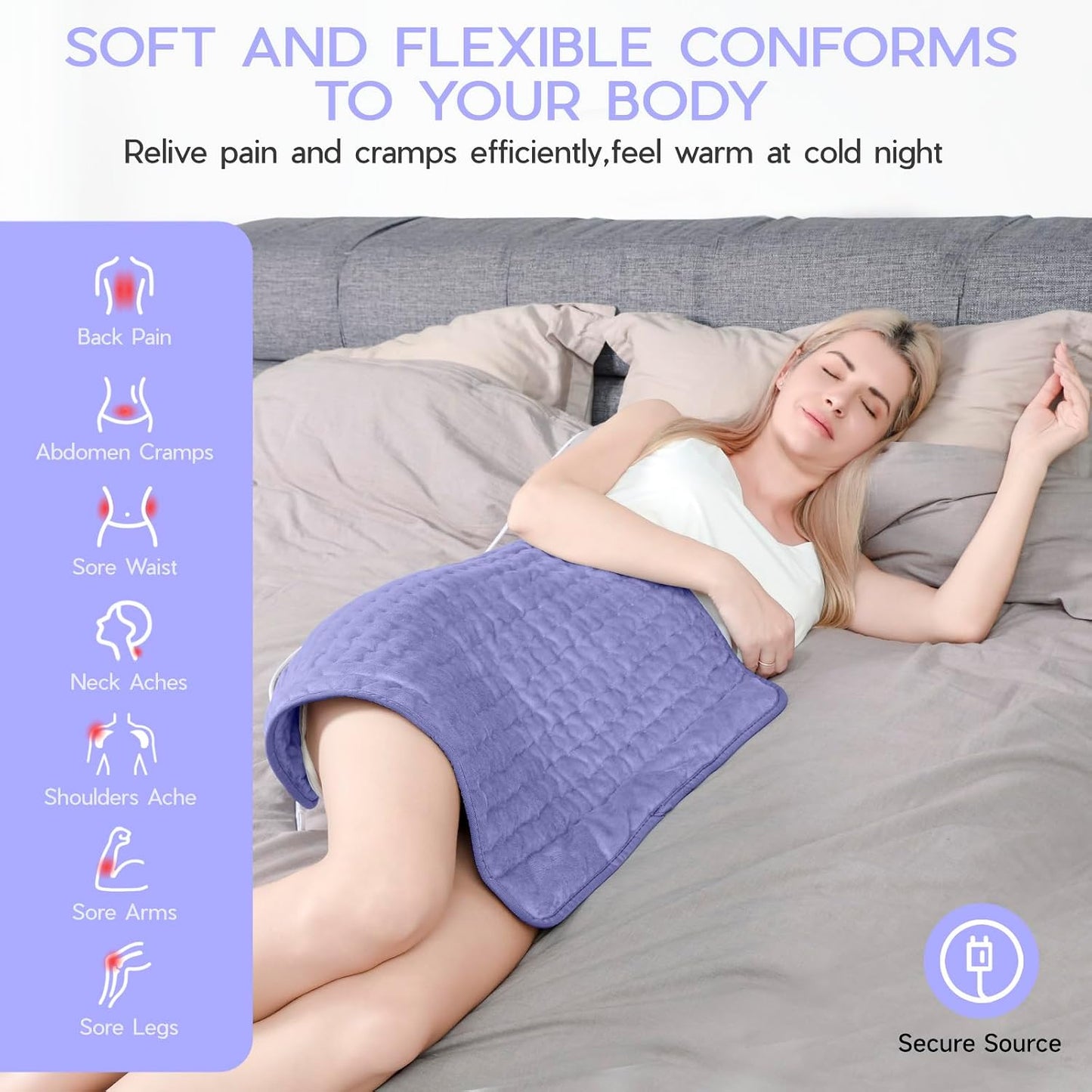 Heating Pad for Period Cramps, Heating Pad for Back/Neck/Shoulder Muscle Pain, 6 Heating&4 Timer Setting, Auto Shut Off, Dry/Moist Heat & Machine Washable, Gray Birthday Christmas Gifts for Women Mom