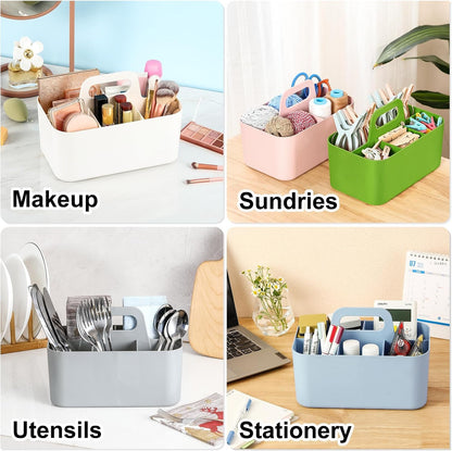 Multiuse Caddy Organizer with Handle, Portable Divided Plastic Tote Bin - Art Craft, Stationary Pen Marker Crayons, Makeup Hair Supplies Storage - Bathroom, Classroom, Dorm, Office, Desk Holder - Grey