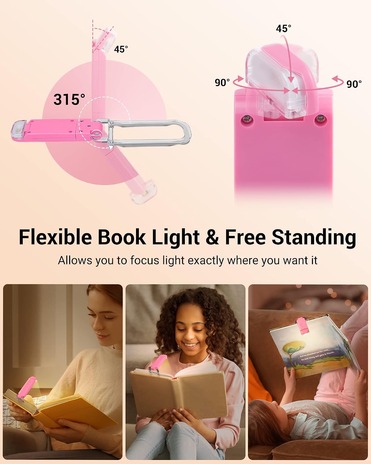 DEWENWILS USB Rechargeable Book Reading Light, 3000K Warm White, Brightness Adjustable Clip on LED Bookmark Lamp at Night in Bed, Portable Booklight for Bookworms, Kids
