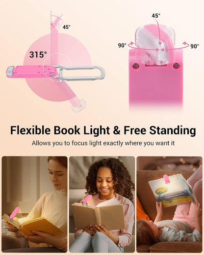 DEWENWILS USB Rechargeable Book Reading Light, 3000K Warm White, Brightness Adjustable Clip on LED Bookmark Lamp at Night in Bed, Portable Booklight for Bookworms, Kids