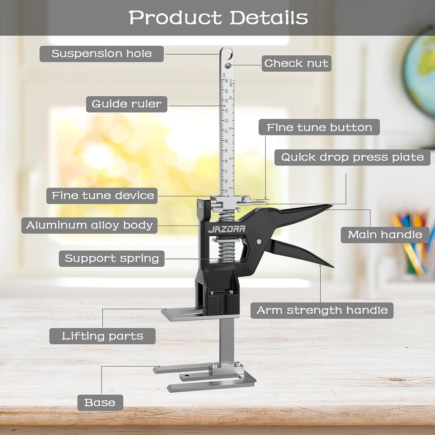 2Pcs Metal Labor Saving Arm Jack, Hand Furniture Lifter Tool, Furniture Jack, 440LBS Capacity Precise Control Slow/Fast Descent for Lifting Door Furniture, Window, Wall Tile Positioning