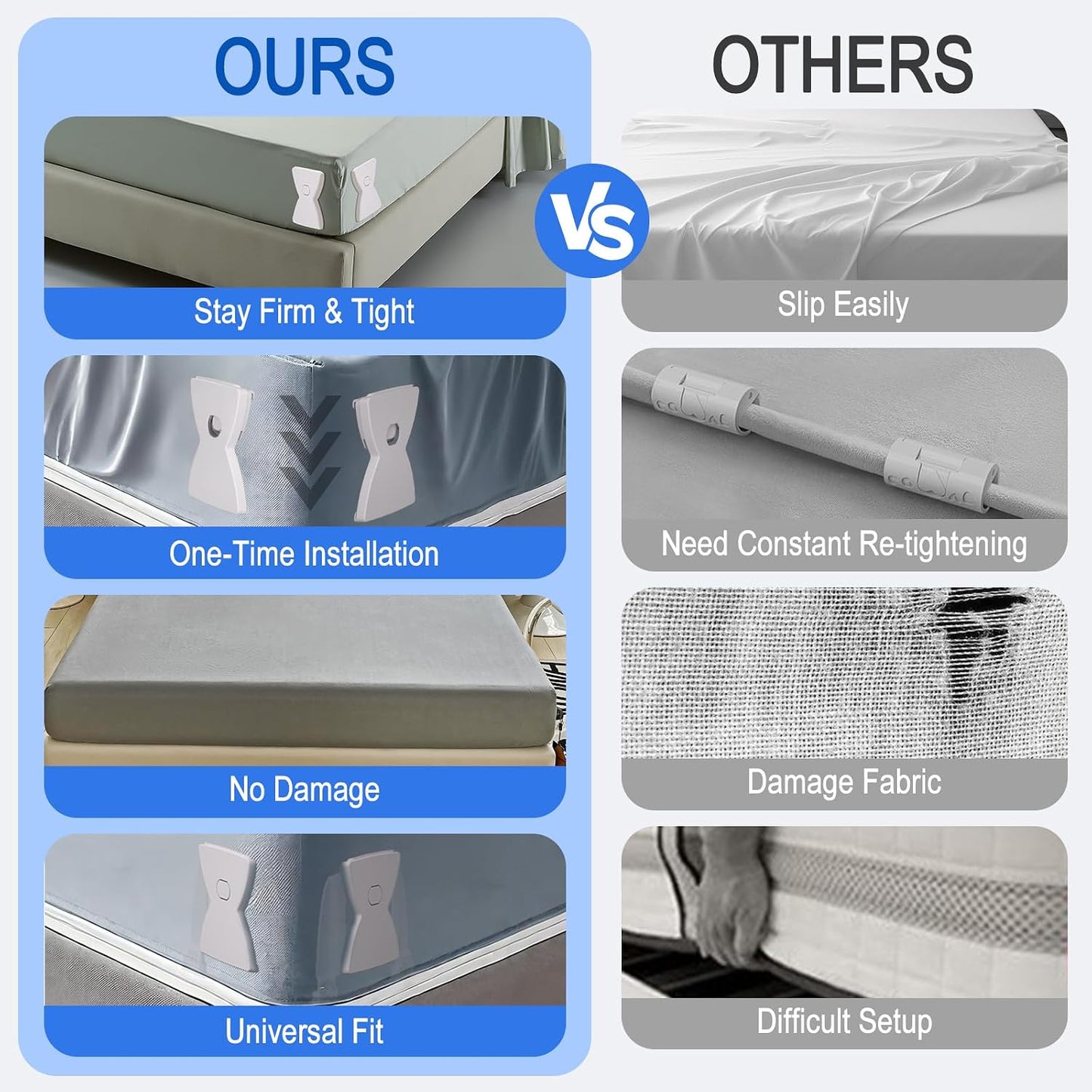 Bed Sheet Holders for Corners,Upgrade Fitted Sheet Holder Grippers | 4Pcs Bed Sheet Holders for Corners Heavy Duty Sheet Clips Fitted All Mattress Sizes, Lock Sheet Holders Keep Firm