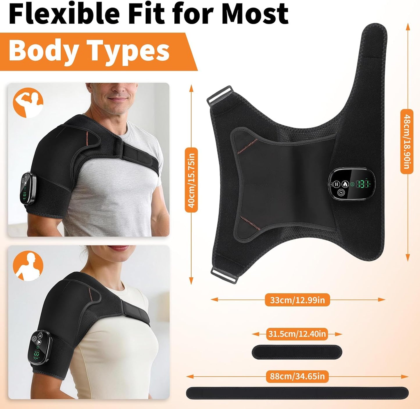 Shoulder Heating Pad with Massage for Pain Relief, Cordless Heated Shoulder Wrap for Rotator Cuff & Frozen Shoulder, Portable Heated Shoulder Massager Pad for Home Travel