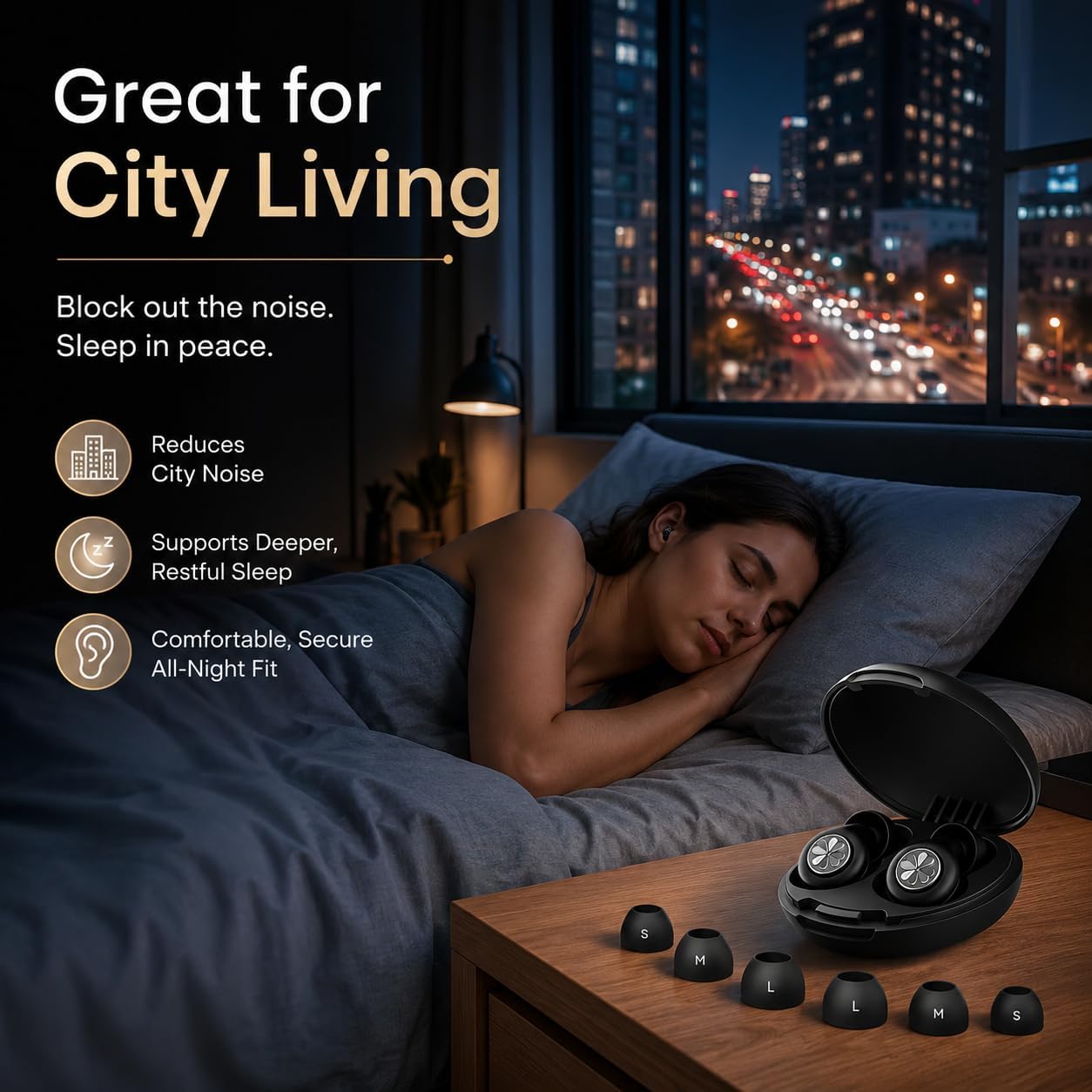 HEKKE 45dB Ear Plugs for Sleeping, Soft Silicone for Side Sleepers, 4 Sizes | Reusable soft silicone with XS/S/M/L sizes for side sleepers, concerts, flights and hotels; carrying case included.