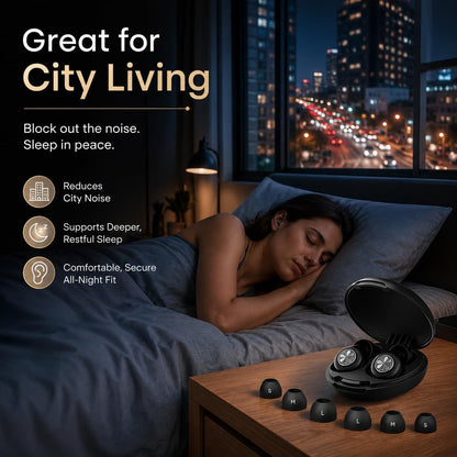 HEKKE 45dB Ear Plugs for Sleeping, Soft Silicone for Side Sleepers, 4 Sizes | Reusable soft silicone with XS/S/M/L sizes for side sleepers, concerts, flights and hotels; carrying case included.