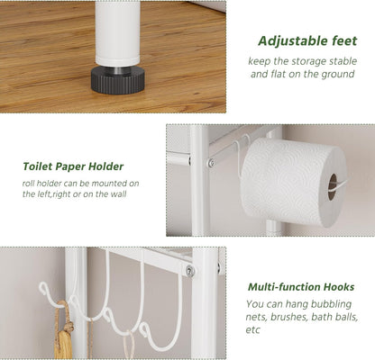 Simple Trending Over The Toilet Storage Cabinet, Metal Bathroom Shelf Organizer with Paper Holder and Hooks, 3 Tier, Black