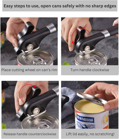 Fan Wu Safe Side-Cut Manual Can Opener, Smooth Edge | No Sharp Lid Risks;Ergonomic Non-Slip Grip;Fits All Standard Cans;Rust-Resistant Stainless Steel;Dishwasher Safe Design