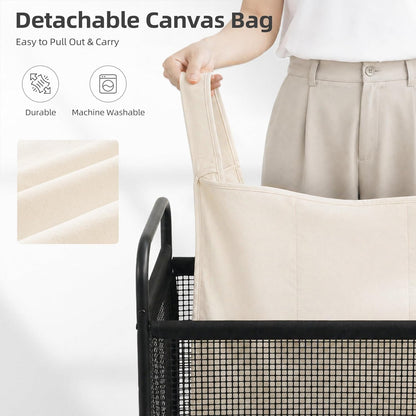 STORAGE MANIAC Rolling Laundry Hamper with Wheels 2-Section Laundry Sorter Rolling Laundrys Basket on Wheels with Removable Bag Clothes Hamper Laundrys Organizer Cart Bathroom Bedroom 100L Beige