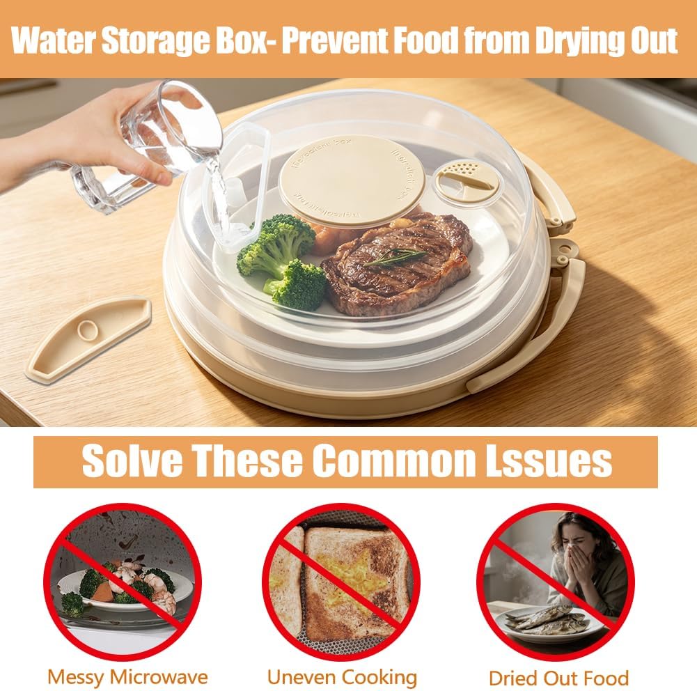 10.6 inch Large Collapsible Microwave Splatter Cover & Anti-Scald Base Plate with Water Steamer with100 Elastic Food Covers, Microwave Cover for Food with Handle,Silicone Microwave Food Cover