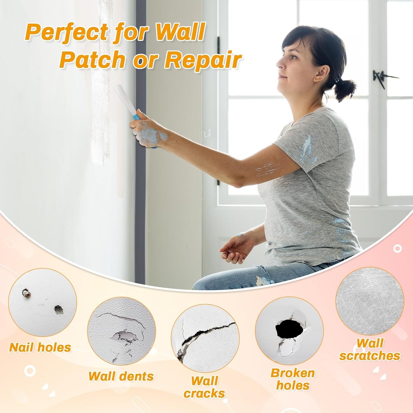 Drywall Repair Kit, Drywall Patch Repair Kit with 8.8OZ White Wall Repair Putty, Scraper Sandpapers Gloves for Heavy Duty Plaster Wall Repair, Easy to Fill Holes in Home Wall & Quick Repair Crack