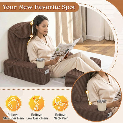Reading Pillow/Backrest Pillow with Arms, Cup Holder & Phone Pocket