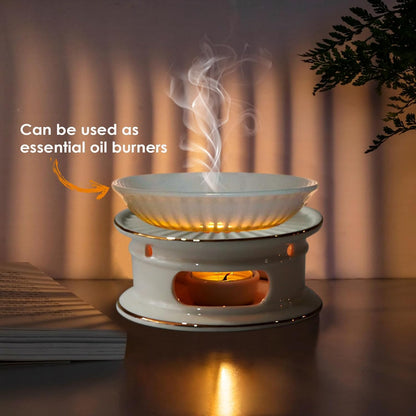 Teapot Warmer, Ceramic Tea Warmer with Tealight Holder, Teapot Heater for Heating Coffee, Milk, Tea Light Heater, Candle Warmer (White)