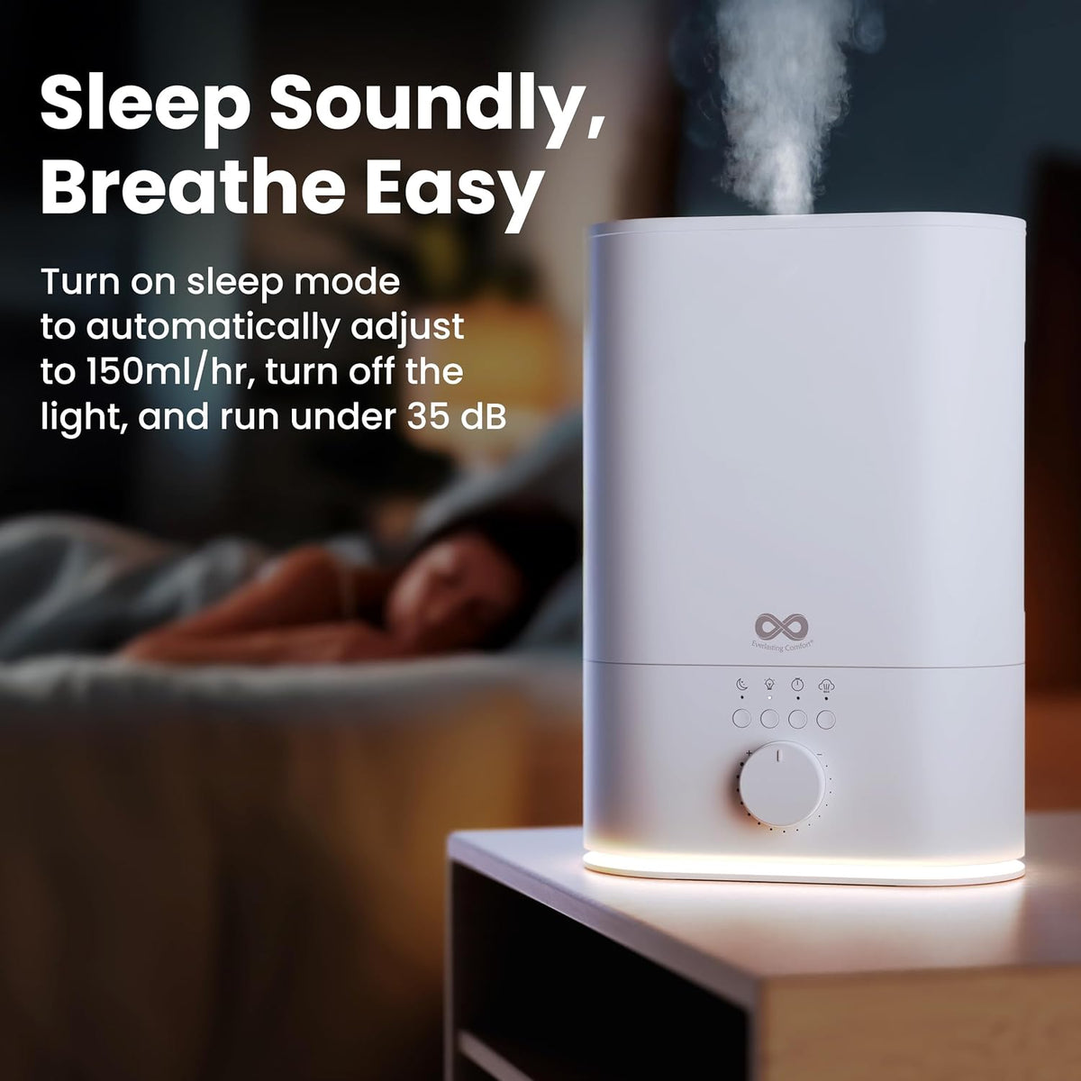 Everlasting Comfort 2.5L Top Fill Humidifier for Bedroom – 28dB Ultra-Quiet, Easy to Fill & Clean, 24HR Runtime, Night Light, Timer, Ultrasonic Cool Mist, Auto Shut-Off for Indoor Use