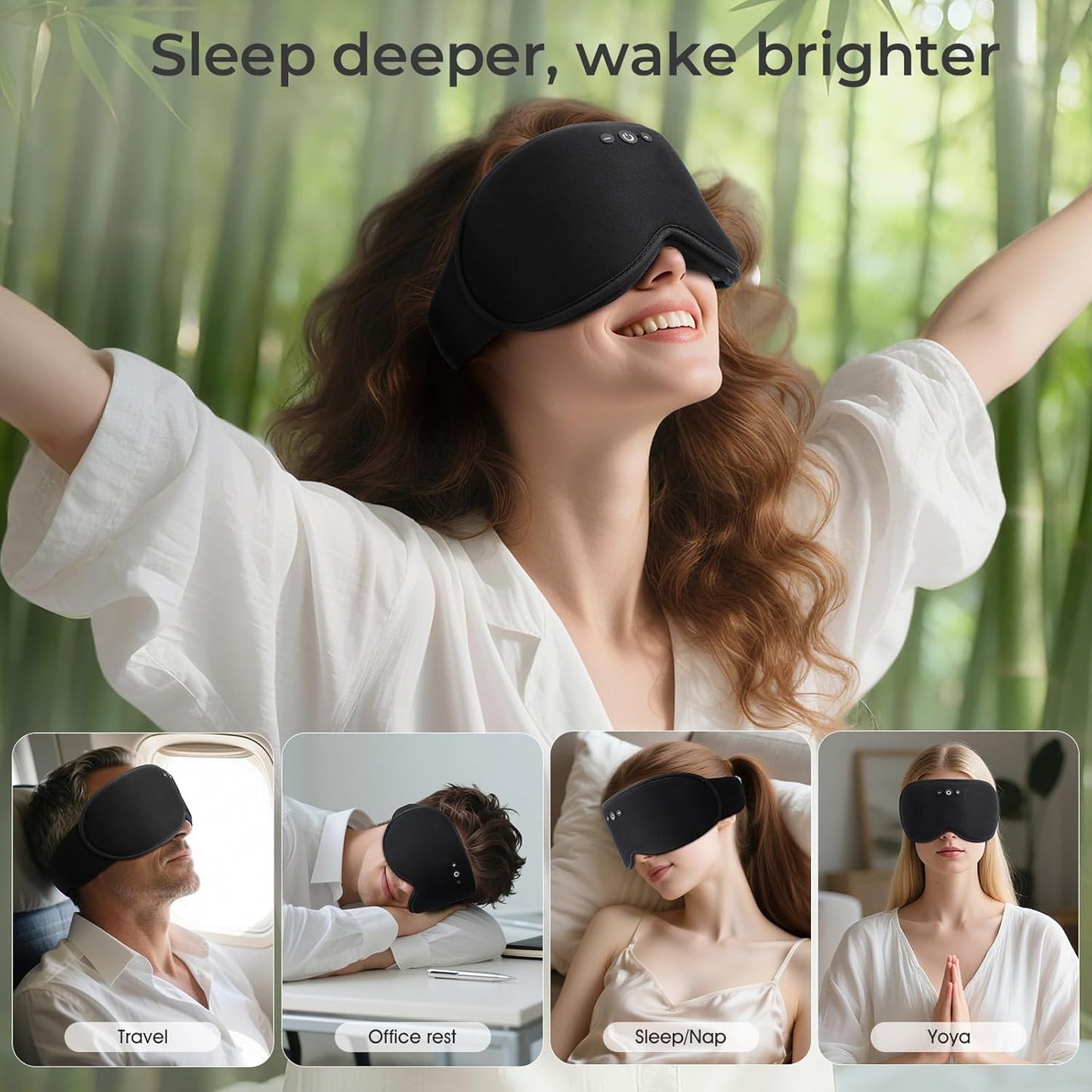 2 in 1 Smart Bluetooth Bamboo Cotton Sleep Mask Headphones, 3D Weighted Compress Eye Mask 100% Blackout Sleep Mask Zero Eye Pressure