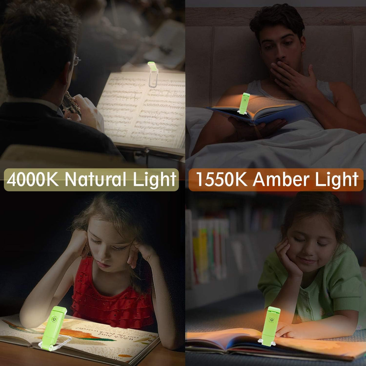BIGLIGHT Amber Book Reading Light, LED Clip on Book Lights, Reading Lights for Books in Bed, Small Book Light for Kids, USB Rechargeable, 2 Brightness Adjustable for Eye Protection, Orange