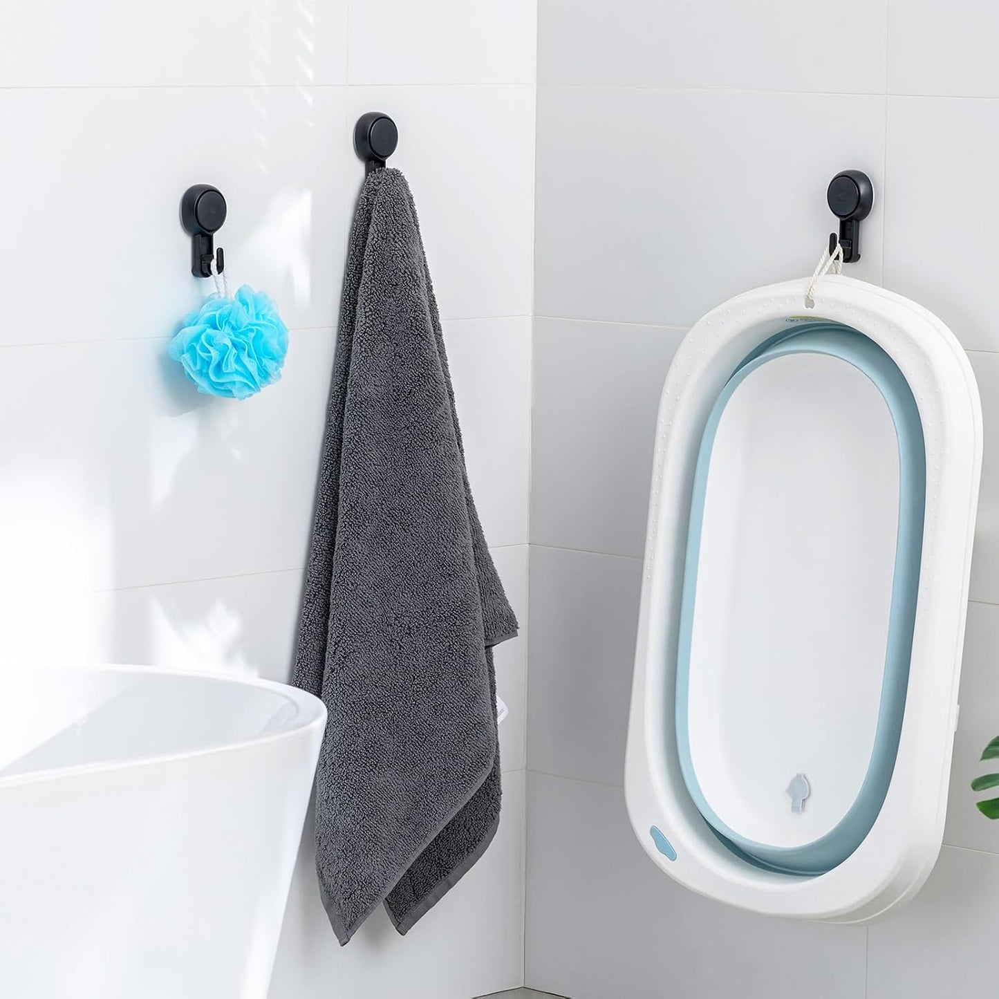 TAILI No Drill Powerful Suction Cup Razor Holder for Shower 2 Pack, Black | Waterproof, Towel, Loofah, Shaver Holder for Shower Wall, Powerful Suction Cup Hooks for Bathroom, Easy to Install and Reuse
