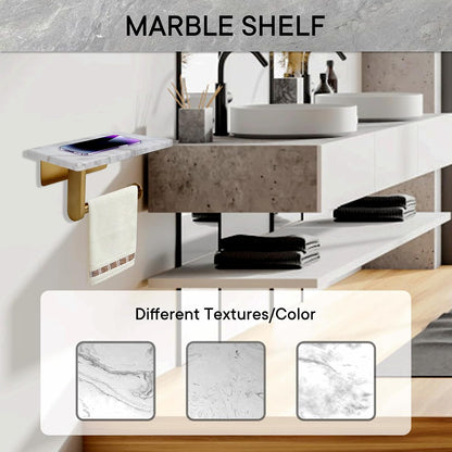 Toilet Paper Holder with Natural Marble Shelf for Bathroom Washroom,Wall Mounted Tissue Holder Suitable for Mega Roll (Brushed Nickel,Small 6.7 * 4.3 in)