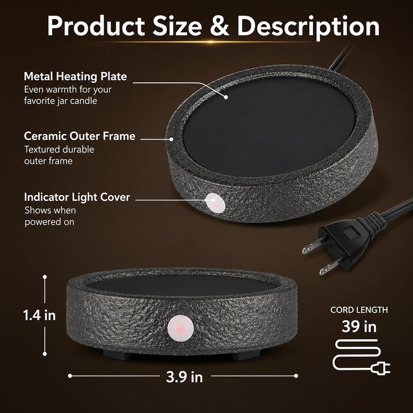MOCOSA Candle Warmer Plate,Coffee Mug Warmer for Desk, Electric Candle Warmer for Home Office, Fragrance and Heating Cup Warmers for Tea and Milk, Hot Chocolate as Gifts for Women Mom（Black-No Cup）