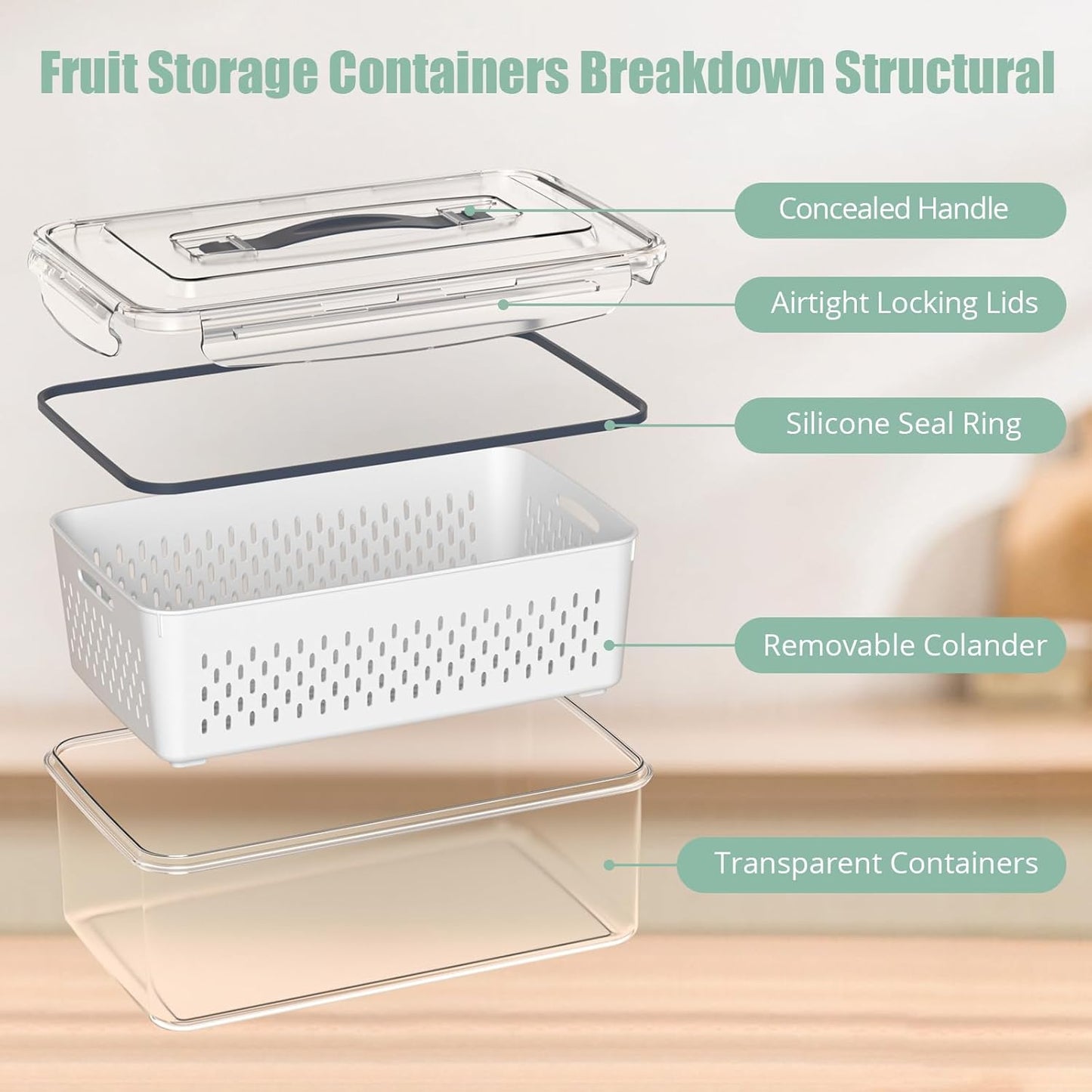 Anysig 5 Pack Fridge Fruit Storage Containers with Colander & Handle Lids | Airtight Fruit Containers for Fridge, Refrigerator Organizers and Storage, Dishwasher Safe, Keep Berry Fruit Fresh Longer