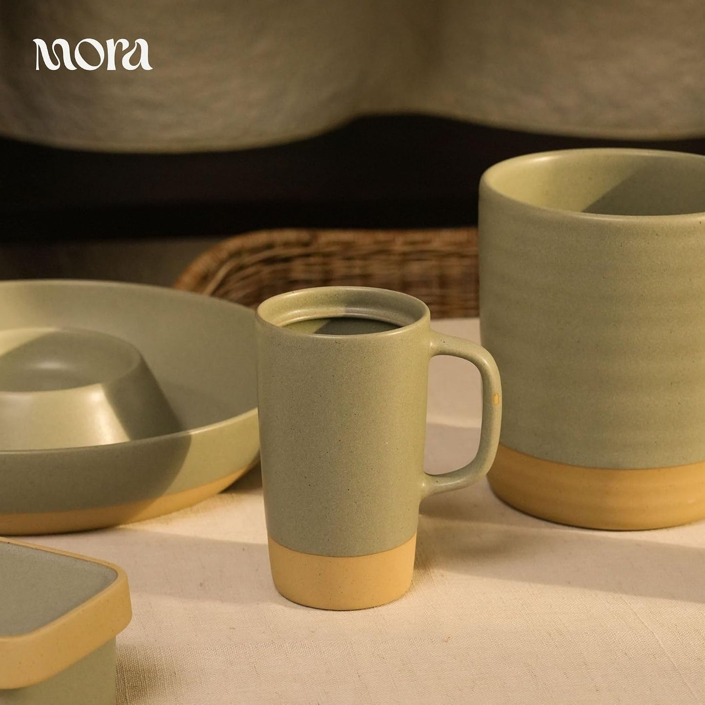 Mora Ceramics Large Tea Mug with Loose Leaf Infuser and Ceramic Lid, 18 oz, Portable, Microwave and Dishwasher Safe, Tall Coffee Cup - Rustic Matte Ceramic Glaze, Modern Herbal Tea Strainer, Olive