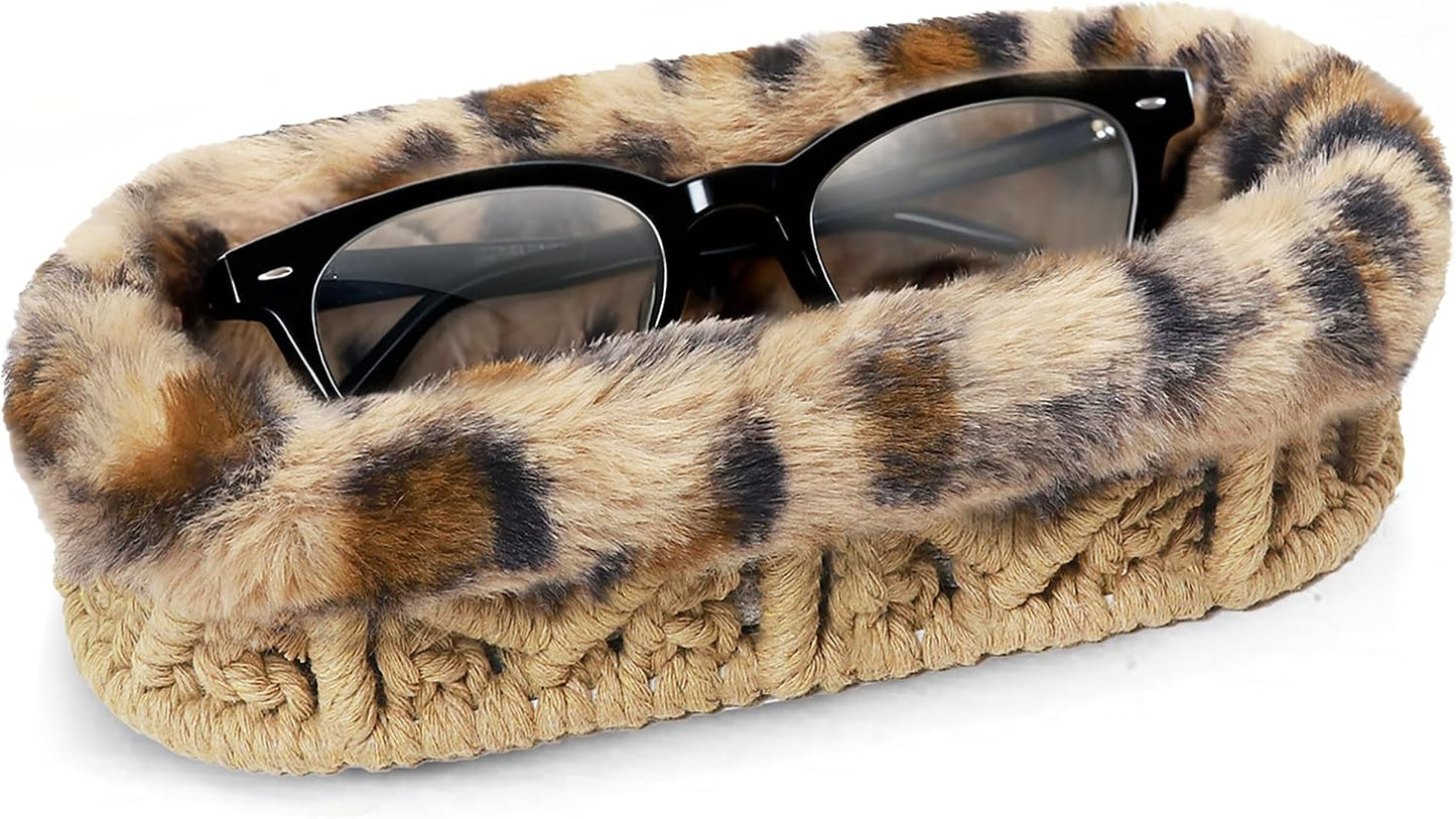 Plush Lined Eyeglass Holder Case for Nightstand | Anti-scratch Glasses Holder,Cotton Rope Eyeglass Stand Storage Organizer Tray for Office Desk