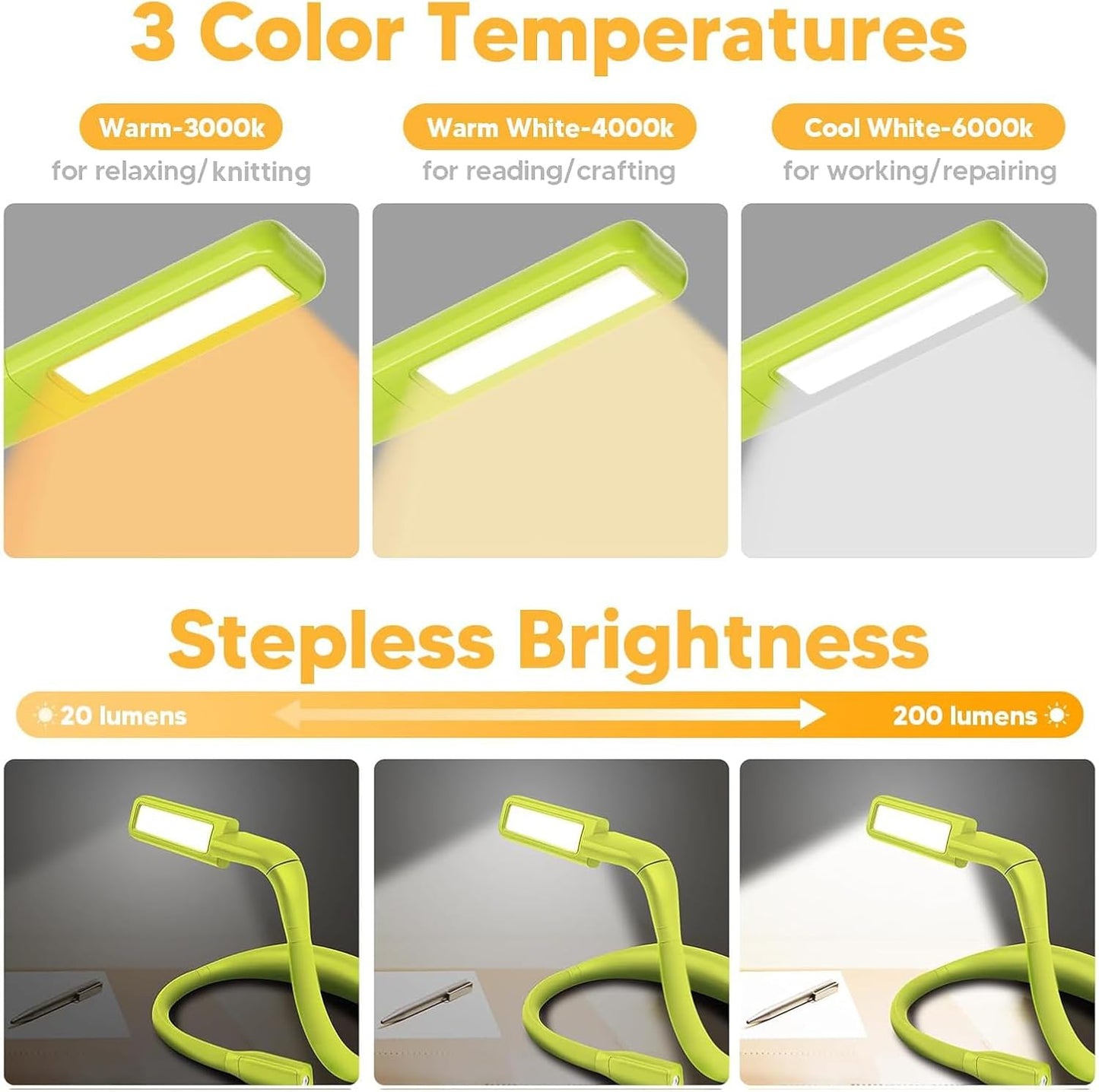 Neck Reading Light Book Lovers Gifts, Rechargeable 80Hrs Eye-friendly 3 Colors & Stepless Dimming Book Light for Reading, Christmas Stocking Stuffers for Men Women Camping Knitting Crochet Accessories