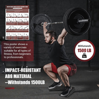 Squat Wedge Block, 2 Pcs Non-slip Heel Elevated Squat Wedge for Weightlifting Workout with Storage & Training Poster, Slant Board for Squats to Improve Squat Mobility Balance & Strength Performance
