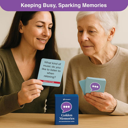 Golden Memories – 220 Conversation Cards for Seniors with Dementia & Alzheimer’s – Meaningful Conversations & Memory Activities for Solo or Group Engagement | Infodeck