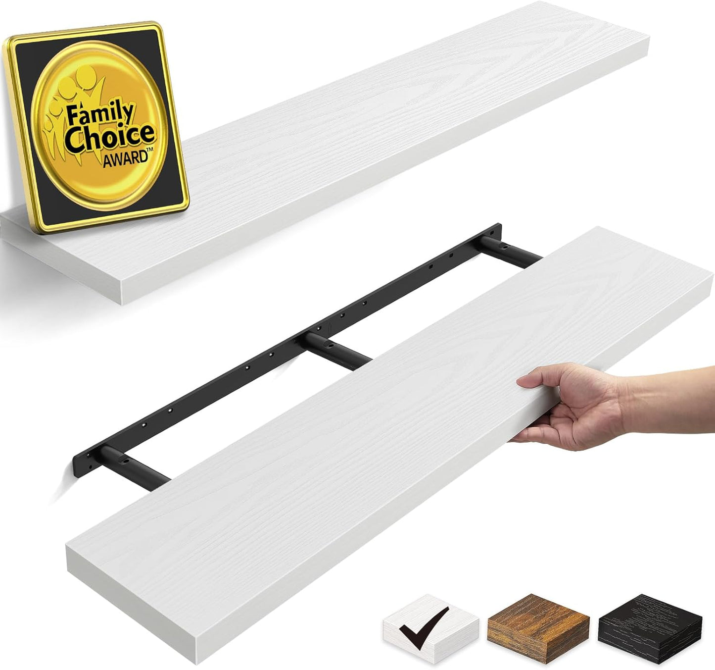 BAYKA Rustic Brown Floating Shelves 22.5in, Set of 2, Wall Mount Wood Shelf | Easy Install, 22lbs Max Load, Hidden Bracket, for Bathroom Bedroom Living Room or Kitchen, Hanging Shelf Book Decor Storage