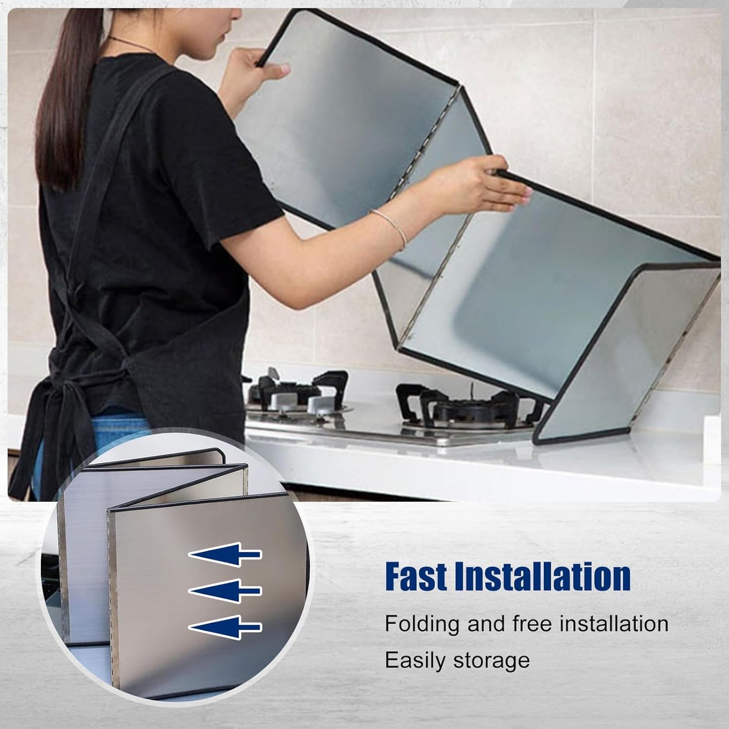 3 Sided Splatter Guard,Foldable Stainless Steel | Oil Splash Insulation Board,Nonstick Oil Splatter Guard Stove Insulation Board(L: 15" x W: 11.4" x H: 12")
