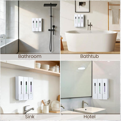 3 Chamber Shampoo and Conditioner Dispenser Set, No Drill Shower Soap | Refillable wall-mounted bottles, BPA-free. 3x400ml. Dispenses shampoo, conditioner,body wash, soap, lotion, gel. Black.