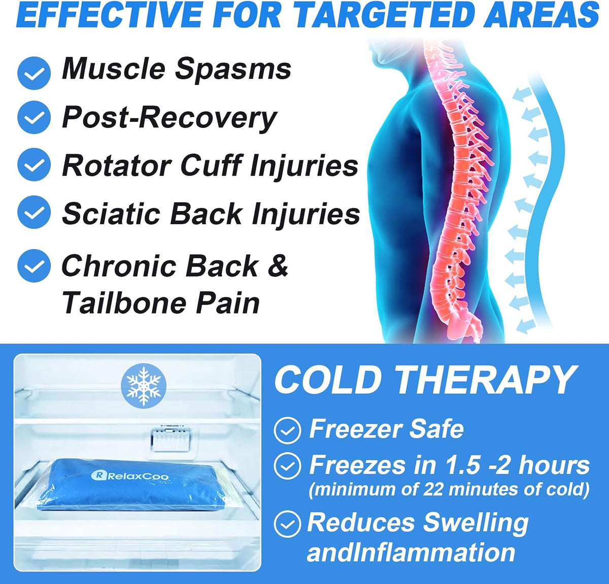 RelaxCoo Large Flexible Ice Pack for Injuries Reusable Gel, 11x14.5 Inches, Cold Compress for Hip, Shoulder, Knee, Back Pain, Swelling, Bruises, Surgery