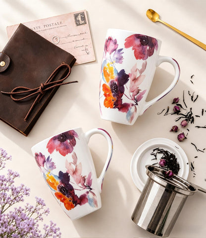 AmorArc Tea Cup With Infuser and Lid, 18oz Loose Leaf Tea Mug With Steeper | Porcelain Tea Mug With Infuser and Lid, Strainer Tea Cup for Tea Lovers, Home & Office, Housewarming Birthday Gift