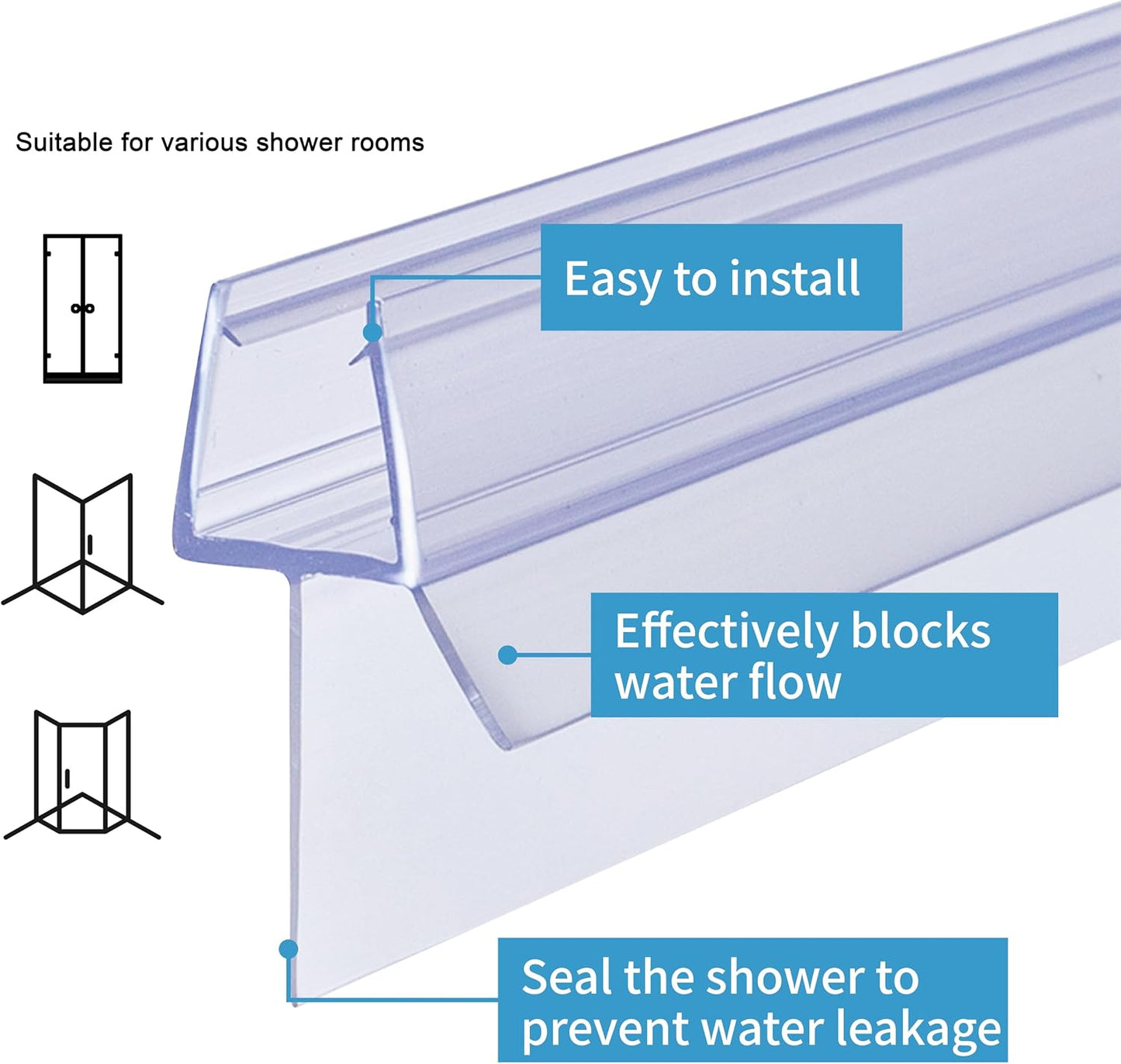 2-Pack ShowerDoor Bottom Seal 3/8" x 36" Polycarbonate Frameless Ultra Clear Shower Door Seal Strip for Glass Doors Stop Leaks and Create a Water Barrier Replacement Shower Cubicle