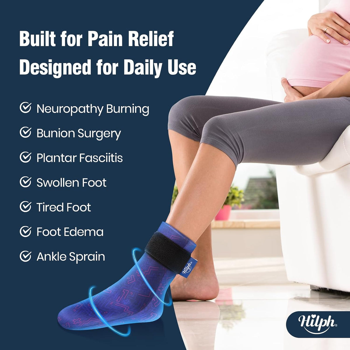 Hilph Ice Pack Sock for Full Foot Pain Relief, Hot Cold Therapy Sock