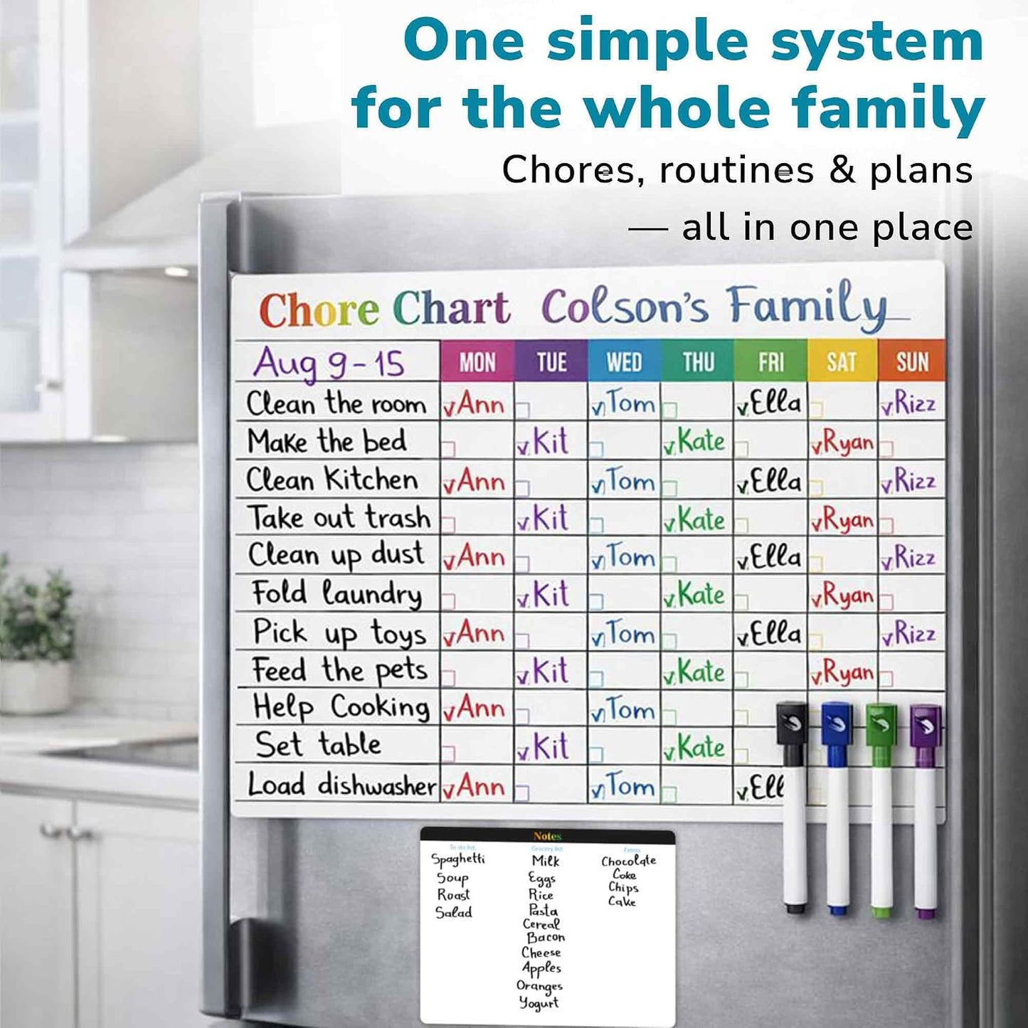 Magnetic Chore Chart for Kids - Reward Behavior Chart for Kids at Home | Dry Erase Morning Routine Schedule Board - Responsibility Star Chart for Toddlers 3-5 - 48 Magnets and 49 Stars