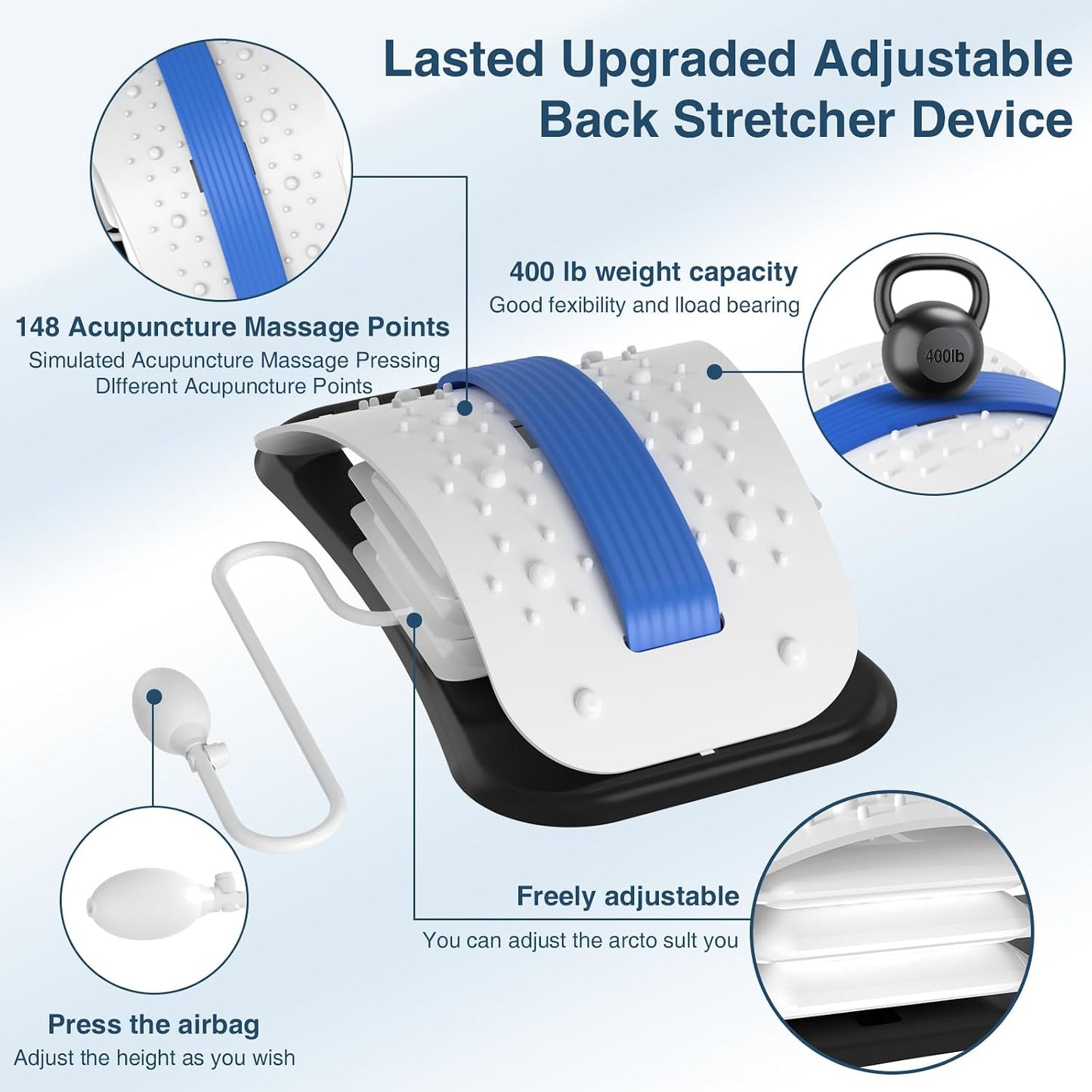 Docemel Back Stretcher for Lower Back Pain Relief,Adjustable Inversion Lumbar Traction Device,Lumbar Support Board for Spinal Decompression and Scoliosis,Sciatic Nerve Release Tool,Back Cracker Board