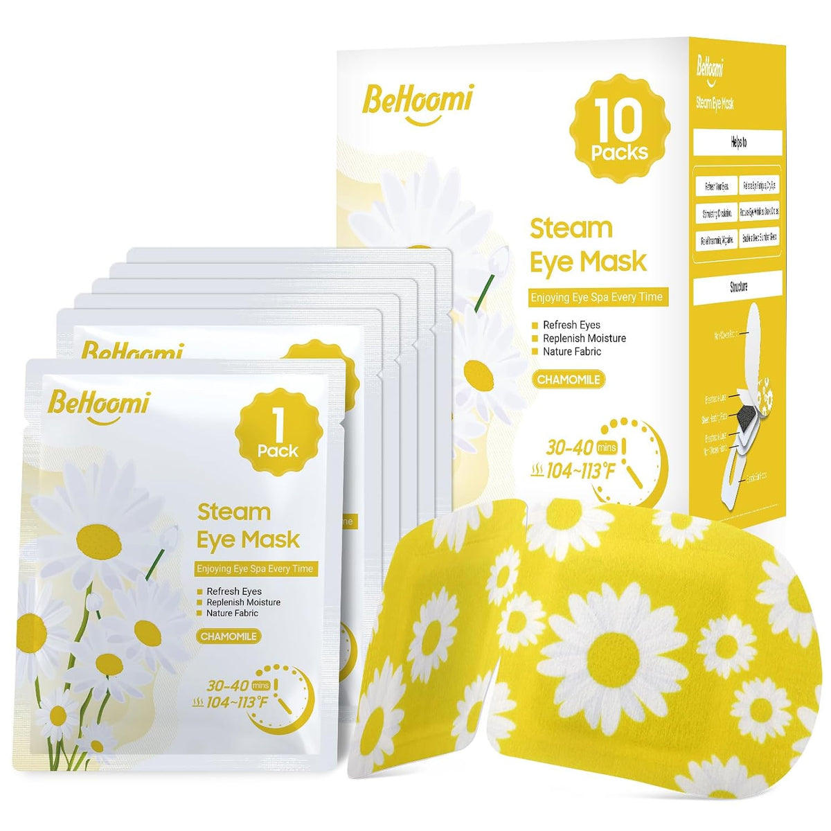BeHoomi Steam Eye Mask, 10Packs Heated Eye Mask, Self Heating Disposable SPA Warm Compress for Eyes Sleep Mask, Travel Essentials & Relaxation Gifts for Women (Lavender Scent)