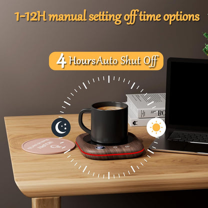 Mug Warmer Upgraded,Coffee Mug Warmer for Desk LEDs Light 3 Temp Settings (113-167°F) 1-12H Timer 4 H Auto Shut Off Beverage Cup Candle Warmer for Coffee Tea Milk(Wood Grain)