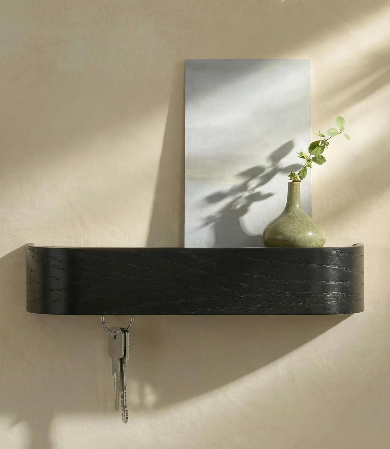 Kazai. Key Holder 'Toke' | Minimalist Key Hook Design from Berlin | Modern Key Holder Wall Mount with Wooden Shelf | Key Rack for Wall as Entryway Organizer | Walnut