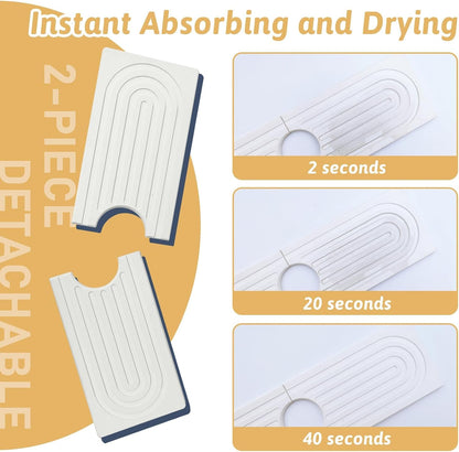 Faucet Mat for Kitchen Sink, 18" Wide Diatomite Fast Drying Stone Tray, Super Absorbent, Prevents Moisture Buildup, Faucet Water Splash Guard for Bathroom Counter, Sink Protector Gift for Mom, White
