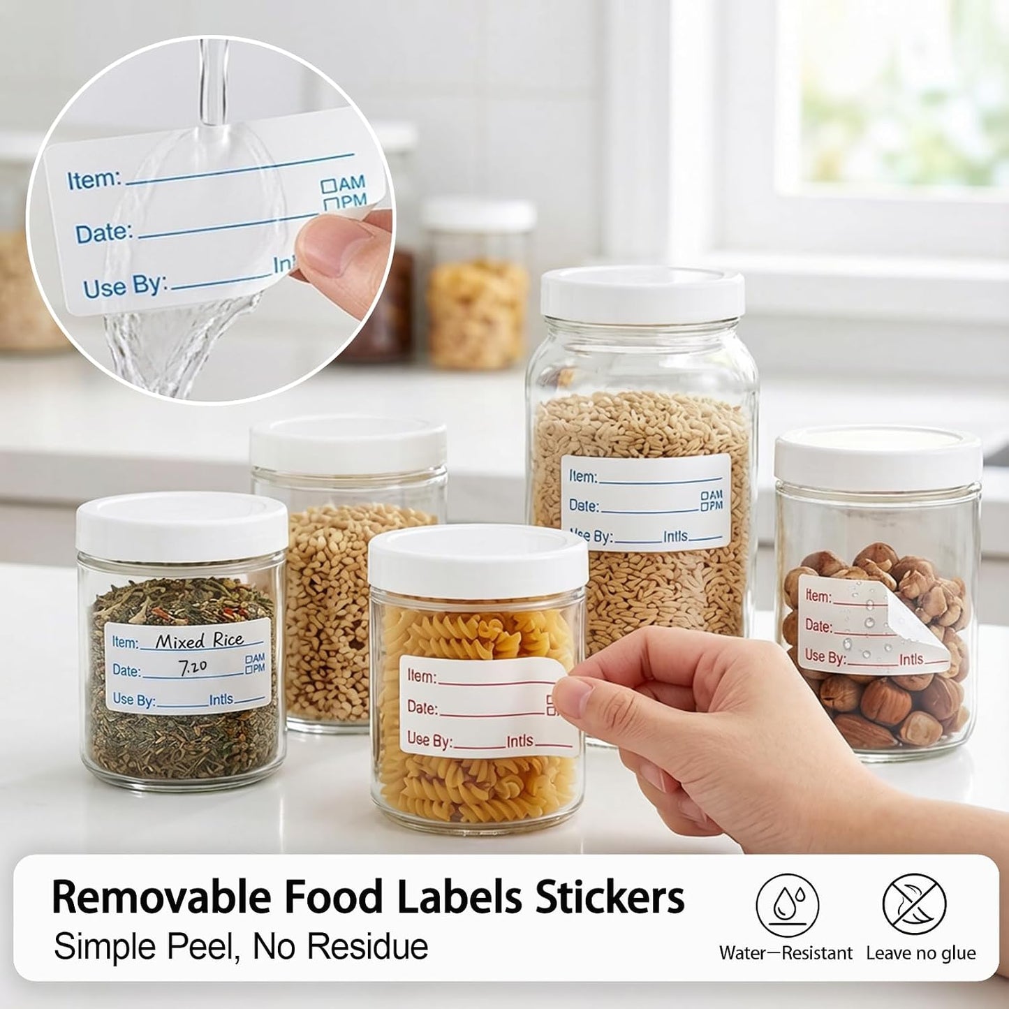 1200Pcs Removable Freezer Labels, 1 x 2 Inch Food Labels for Containers, Water Resistant Refrigerator Food Storage Date Stickers, No Residue Write-on Mason Jar Canning Labels for Kitchen Meal Prep