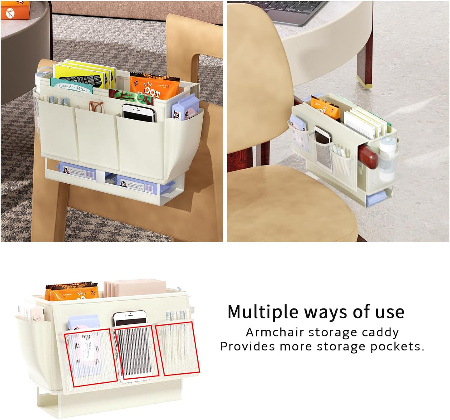 Bedside Caddy Bedside Organizer,Bed Caddy with 11 Pockets and Power Strip Holder,Versatile Bedside Storage Caddy for Home,Dorm,Bunk,Hospital,Crib Bed (Pink)