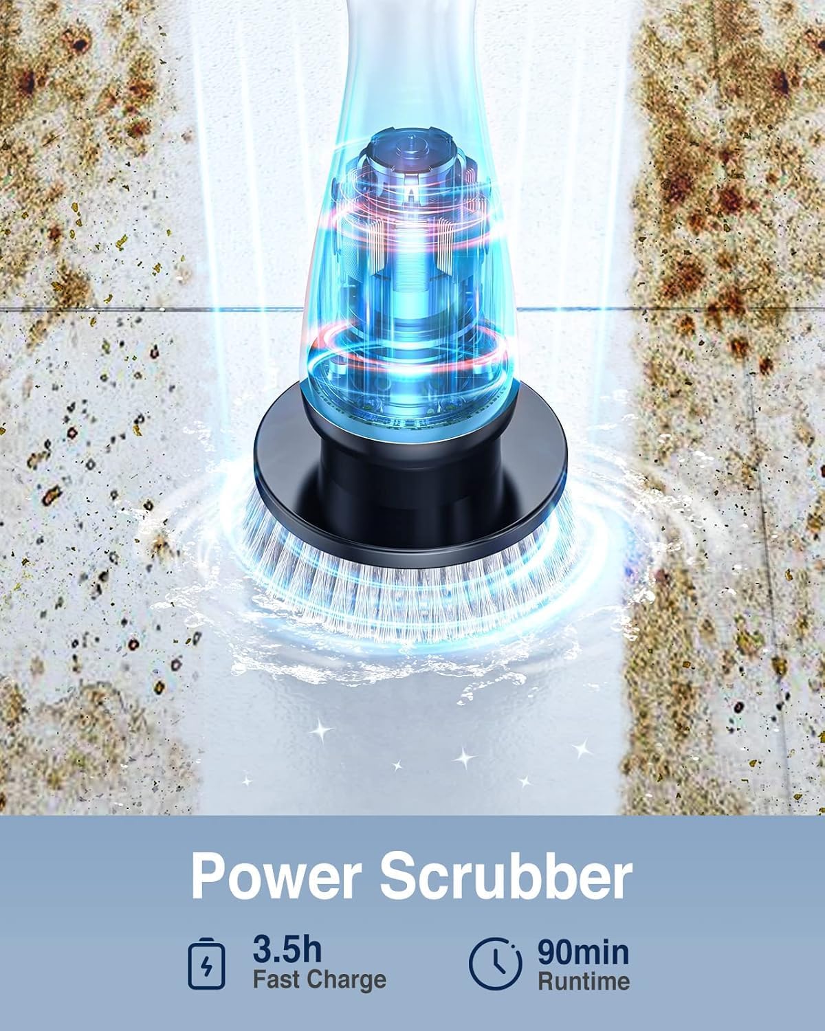 PUNOMO Electric Spin Scrubber for Bathroom & Shower, Power Cleaning Brush | Cordless, IPX7 Waterproof. 2 Speeds & 90-Min Battery, 8 Heads. Extendable Handle Saves Your Back For Tub & Tile Deep Cleaning
