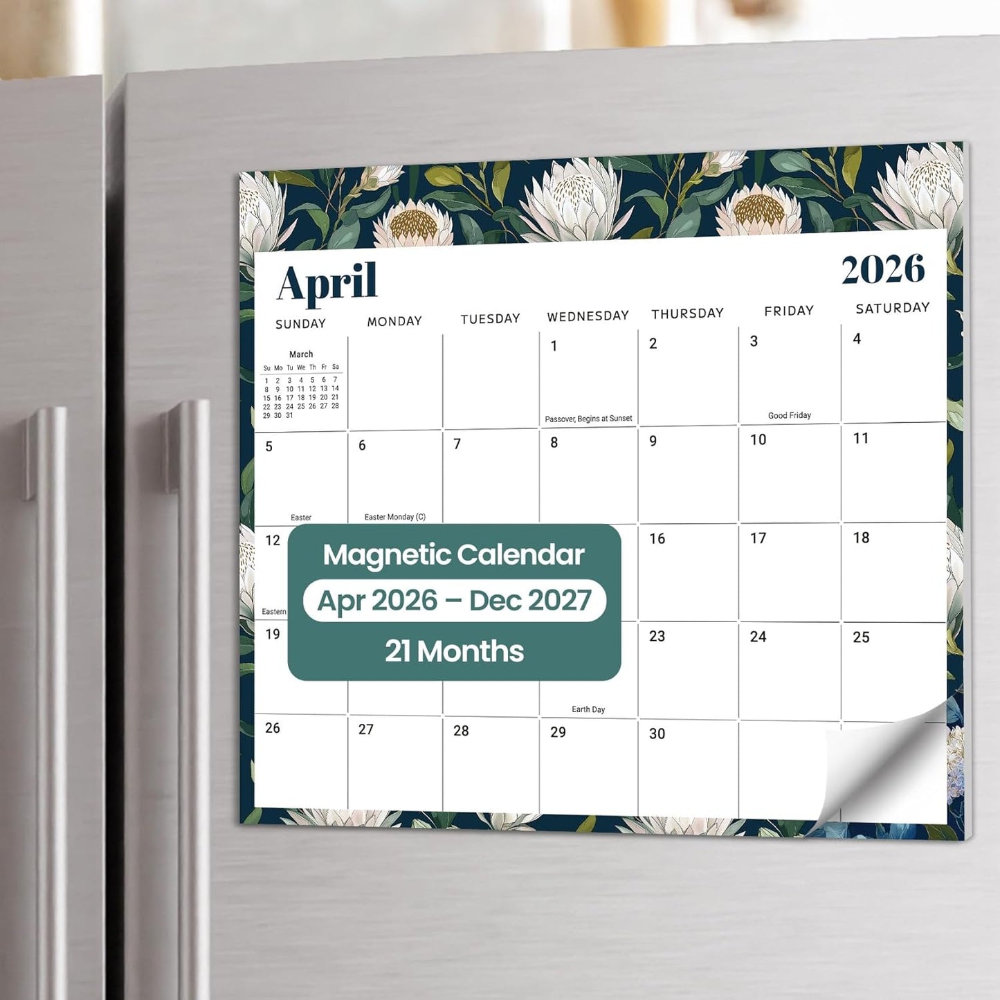 2026-2027 Magnetic Calendar for Refrigerator, Apr 2026-Dec 2027 | 21-Month Fridge Calendar 2026-2027 for Home Planning, Scheduling and Easy Organization, Greenery